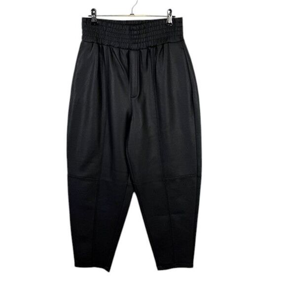 ZARA Faux Leather Elastic High Waist Tapered Pants Joggers Black Size Small - Picture 1 of 10